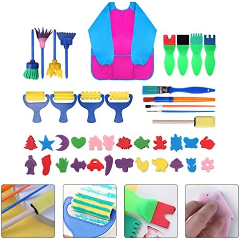 Ultnice Toddler Postavite spužva slikanje komplet alata za farbanje platnene tablet tabletop Easel Art Smock Boja boja za miješanje
