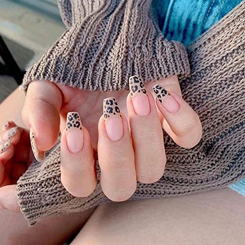 MISUD Long Press on Nails Coffin lažni nokti dugi balerina lažni nokti mat lepak na noktima Leopard akrilni nokti sa dizajnom za žene