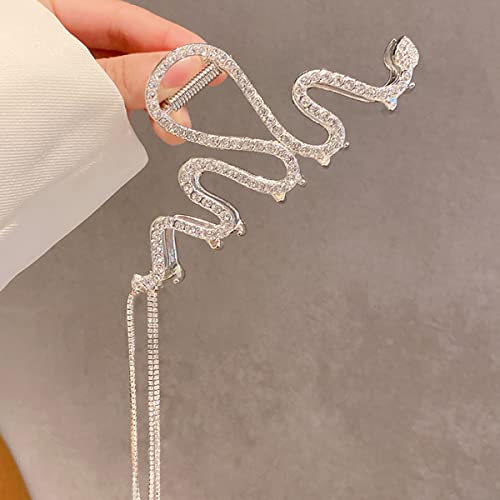 Silver Snake hair Clips Metal Hair Styling Accessories For Women Girls Exquisite Rhinestones Tassels Designs Fashion Large Claw Clips for Thick / Thin Hair 1kom
