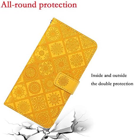 Xyx torbica za novčanik za Samsung A11, reljefni Vintage Flower PU Leather Folio Flip Phone Case Cover za Galaxy A11, žuta