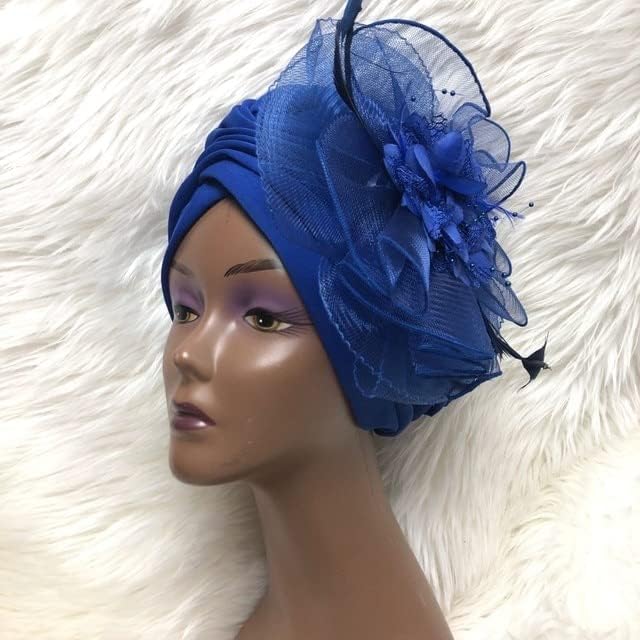 MsBric afrički dizajn turbanski naslov turban sa neto cvijećem za žene za afričke šešire Nigerijski turban gele auto gele - 1pc boja