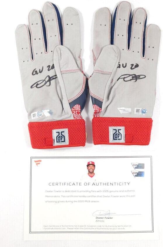 Dexter Fowler Cardinals 2019 igra-korištene potpisane Gry/Red / Navy Jordan rukavice za udaranje - MLB Game rabljene rukavice