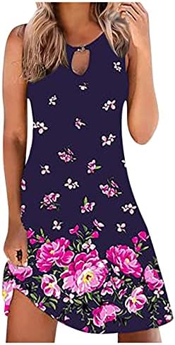 Ženska haljina na plaži cvjetni Boho Print MIni haljina okruglog vrata sarafan bez rukava Casual Vintage opuštene haljine na plaži