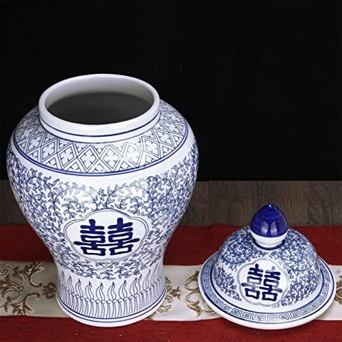 CNPraz Plavi i bijeli keramički đumbir jar sa poklopcem, drevni kineski orijentalni stil Višenamjenski tradicionalni rešetki hram za čara za kućni dekor Ured za dnevnu sobu