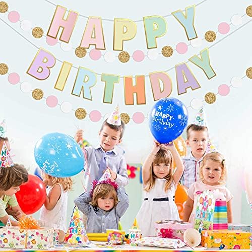 ZoZac unaprijed nanizani natpis i ukrasi za Sretan rođendan - ukrasi za rođendanske djevojčice za malu djecu-natpis za Sretan rođendan i vijenac s tačkama pastelne boje