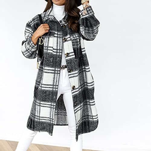 Plaid jakna Žena Ležerni kaput od vune Jesen Ugodno dugme Podignite jakne za spajanje punog rukava dugačka odjeća sa džepom