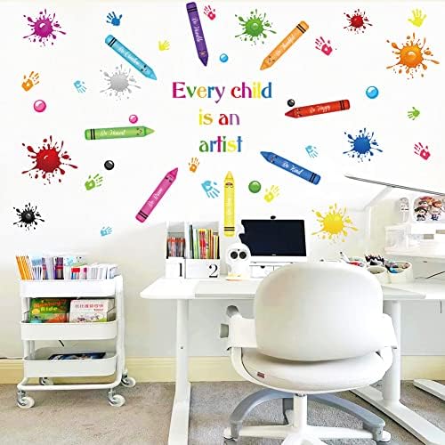 Inspirational naljepnica Vodenokolor Crayon Boja Splattersko dijete je umjetnica pozitivne motivacijske zidne naljepnice Šarene kore i štap za školsku školsku vrtiću Dekor za vrtiću
