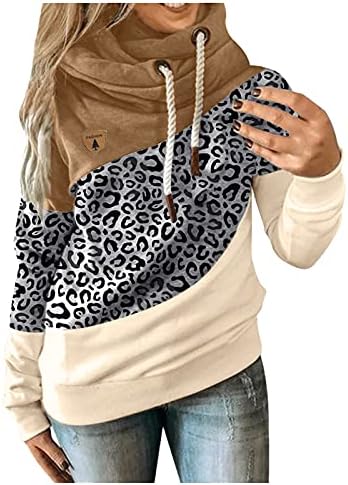 IQKA ženski ležerni leopard blok kontrast kontrast dugih rukava dukserica s vilim fit pulover vrhovima bluza