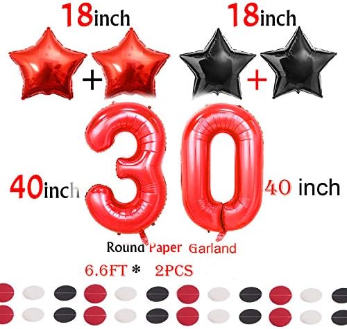 Himimall 30. rođendan ukrasi crni i crveni balner za rođendan Balloons Fringe Curtains Halloween ukrasi 30. rođendana Balloons Balloons