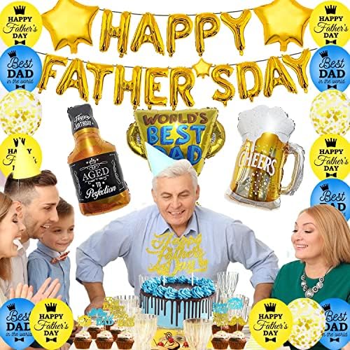 Sretni očev zabavni ukrasi, sretan set za zabavu oca, uključujući balone folije, balone za lateks, toke za torte za očeve zabavne ukrase