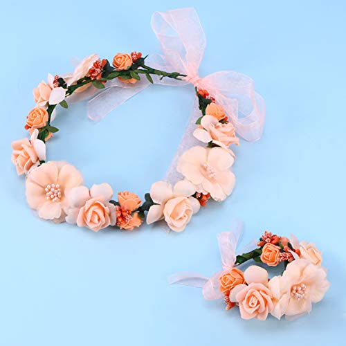 Minkissy Flower Crown ručni korzet Set vjenčani vijenac za kosu za mladenku djeverušu 2 kom