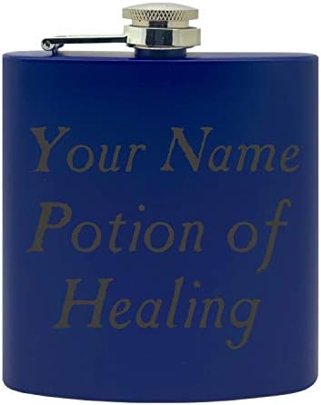 Personalizovana Potion of Healing Dungeon igra inspirisana mora imati dizajn prilagođena štampana tikvica za alkohol od nerđajućeg čelika, 6 Oz. Braon Koža