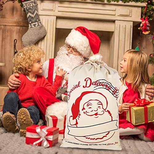 FNOVOY 3 paketa velika Božićna Santa vreća, 27, 5x19, 7 dodatnih božićnih torbi sa vezicom, personalizirana Santa torba za višekratnu upotrebu za sadašnji paket Storag