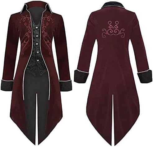 Muški vintage tamna jakna Gothic Steampunk Suede kaput viktorijanska uniforma Halloween Retro Srednjovjekovni kostim