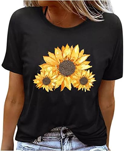 Ženske grafičke majice Ljeto odobrenje - Ženski casual vrhovi Ljetni posadni vrat majica Sunflower Ispis Bluza s kratkim rukavima