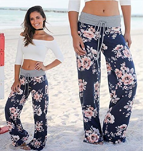 UKTZFBCTW Ženske tanke hlače za široke noge Cvjetni ispisani uzorak labav proljetni ljetni lavanda s