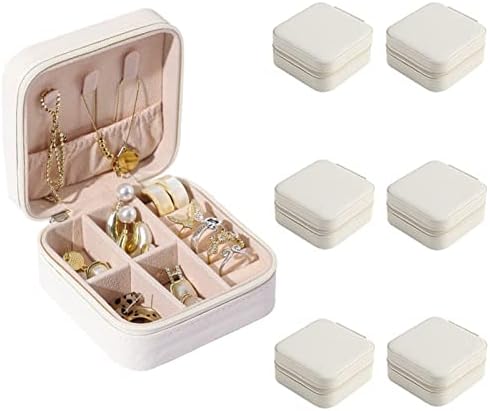 Kutija za nakit Feecckok, 6 pakovanje Travel Nakit Organizator Prijenosni nosač naušnica za žene, male PU kožne poklon kutije za prstenove, ogrlice, minđuše
