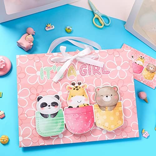 Loveintide Baby Girl Day Gir Pink Dizajn životinja sa papirom za tkivo i čestitka za tuš za bebe, novih roditelja i još mnogo toga