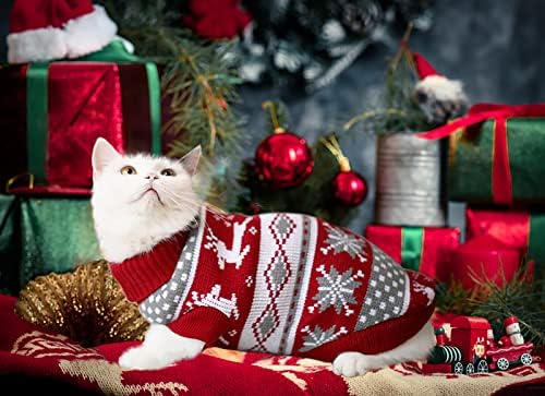 Cooshou 3pcs božićni džemper kostim Xmas mačka pletiva odjeća mornarsko plavi bijeli i božićni crveni džemperi sa reinderima snježne