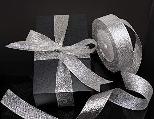 Atribbons 1-1 / 2 inča Široke sjajne vrpce, srebrne metalne vrpce za poklone za omotavanje kućnog ukrasa za vjenčanje i DIY zanata,