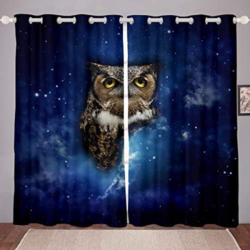Erosebridal Mornal Plavi prozor Galaxy prozor za zavjese Owl Curking Panels za dječje dječake Djevojke Starry Scorry Scorry Safari Tema za životinje Prozor LUKSUZNI MIKROFIBER 52W DECORAN