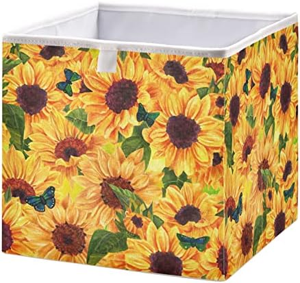 Xigua Vintage Sunflower kocke Skladište organizator - 11x11x11 inčni sklopive košare tkanine sa dvostrukim ručkama za ormar za ostavu