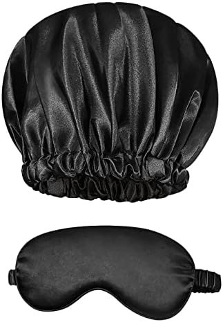 Graunton Satin Bonnet Silk obložen poklopcem za žene za žene, velike podesive kape za spavanje za kovrčavu prirodnu kosu crnu boju
