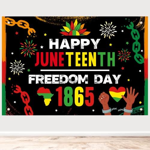 Lucleag Happy Juneteenth Backdrop Banner, 70.9 x 43.3 u velikoj veličini jun 19th 1865 Dan slobode pozadina za Juneteenth dekoracije,