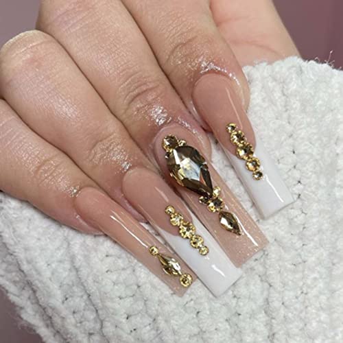 Kamize Luxury Press na noktima sa Rhinestones dizajnom francuski lažni nokti Savjeti Full Cover akrilni Zlatni lažni nokti za žene i Djevojke24kom