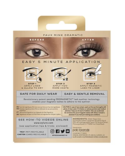 Eylure PROMAGNETIC Magnetic Eyeliner i komplet umjetnih trepavica, Faux Mink Dramatic, 1 par trepavica za višekratnu upotrebu, nije