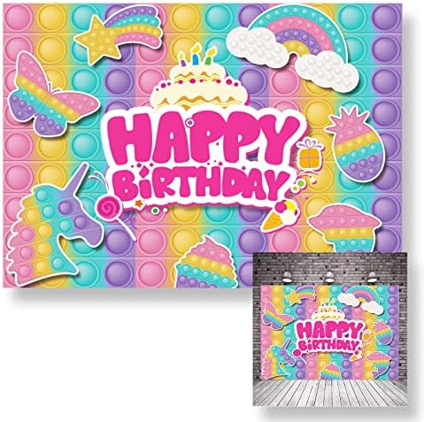 Pop Toy Backdrop 5x3ft Pop rođendanski ukrasi za djevojčice Macaron pastelna Pop tema Happy Birthday Banner fotografija pozadina Fidget