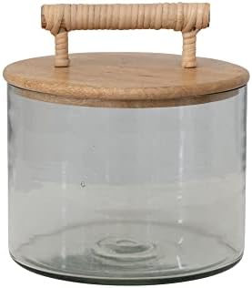 Bloomingville Glass Jar sa drvenim poklopcem i rattanom zamotane ručke za skladištenje hrane, 8 l x 8 w x 9 h, prirodno i jasno