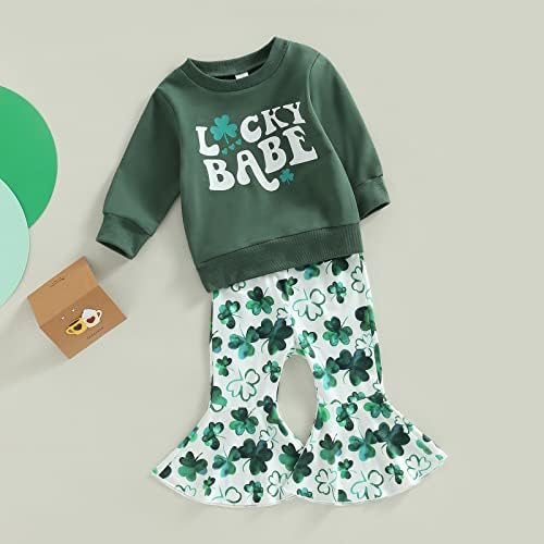 Toddler Baby St Patricks Outfit Girls Bell donje hlače Lucky Dukserirt Spring Djelover Odjeća