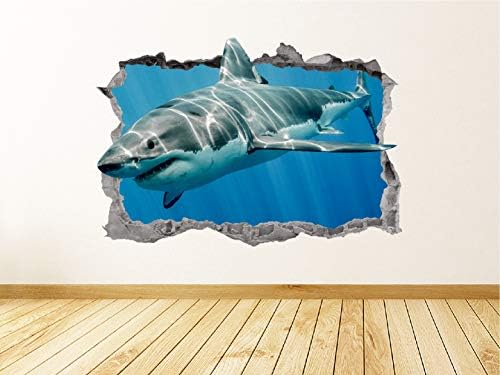 Veliki bijeli morski pas naljepnica od umjetnika razbijena 3D grafički ocean životinjski zidni naljepnica zidni naljepnica za djecu