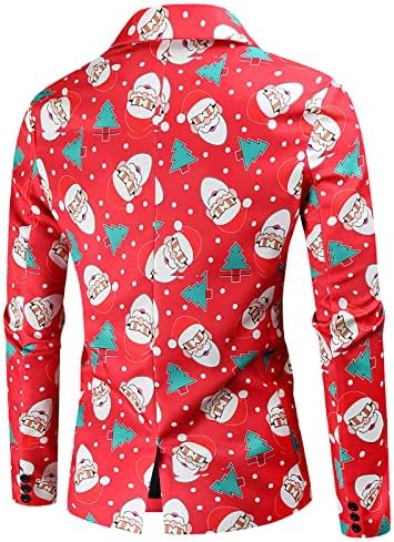 Lolmot Muns Božićni Blazer Ugly Xmas Santa Claus Snowflake Print Tuxedo Jakna One Dugme Slim Fit Rever Party Blazers