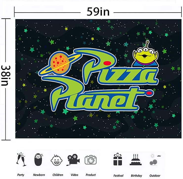 Zelena Pizza Planet pozadina za rođendanske dekoracije Outspace Toy Story Banner za dječje tuševe potrepštine 5x3ft