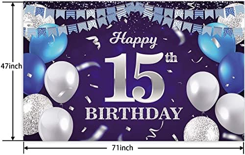 Sretan 15. rođendan Banner pozadina tamnoplavi baloni konfeti pruga Zastava svetle tačke Cheers to 15 godina tema dekoracije dekor
