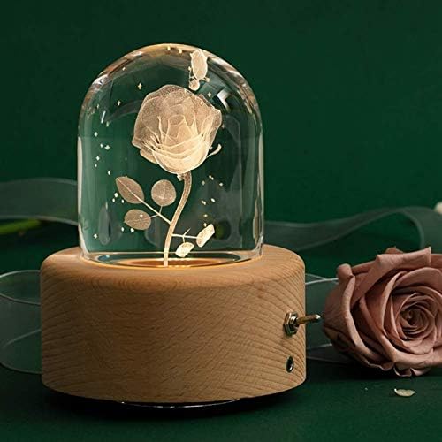 Xjjzs Crystal Music Box - Rose Umjetna cvjetna muzička kutija, rotirajuća tokom muzičke reprodukcije, drvena baza
