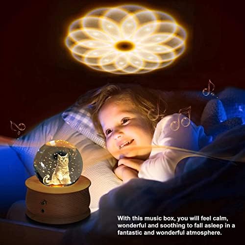 3D Crystal Ball Music kutija sa projekcijom LED svjetlo, rotirajuća muzička kutija Drvena baza, najbolji poklon za božićne rođendane