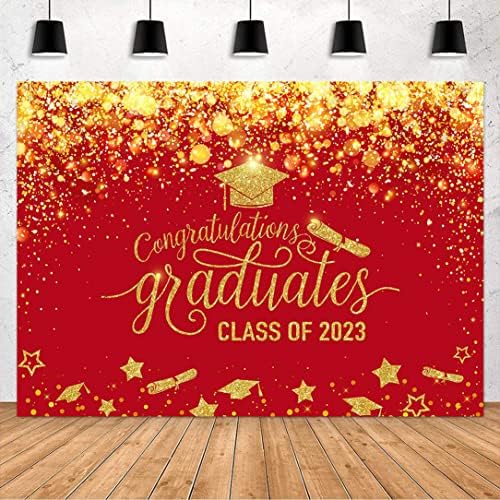 Avezano 2023 Diplomske pozadine crveni i zlatni sjaj klasa 2023 pozadina za maturalne zabave Čestitamo ukrasima za pozadinu za gradsku zabavu