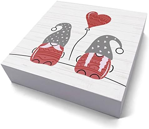 Romantični gnome Ljubavni dekor srca Drvna kutija Sign Volim da mu pokloni za njega rustikalna kutija za plak od drveta za kućnu seosku