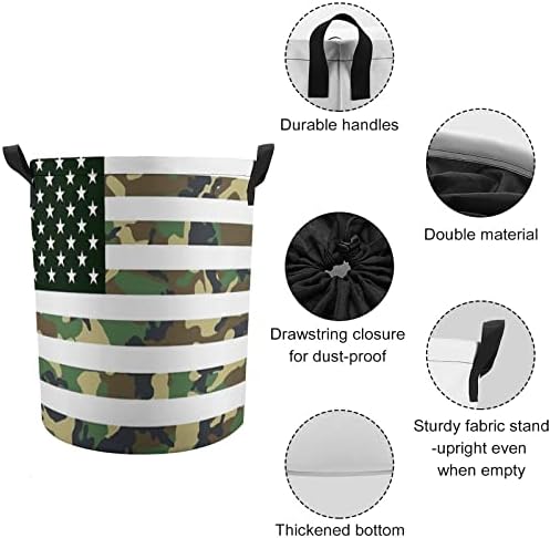 Camo američka zastava 42L okrugla korpa za veš sklopive korpe za odeću sa vrhom za navlačenje