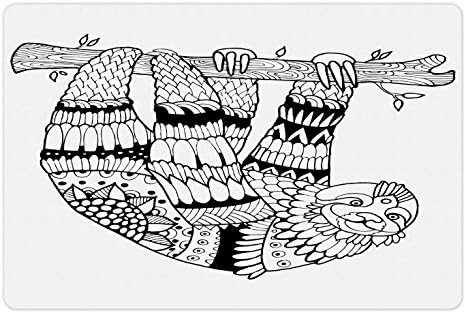 Ambesonne lenjivac za kućne ljubimce za hranu i vodu, lenjivac sa ukrasnim detaljima tropska životinja u stilu, pravougaona neklizajuća
