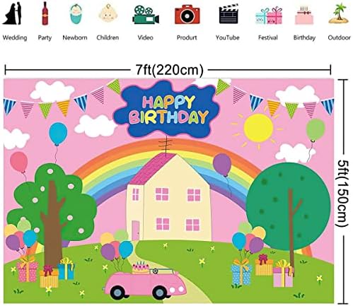 7X5ft 7X5ft Cartoon Hretan Birthday Party Banner pozadine Rainbow Cartoon House GreenTrees Plants Girl's Birthday pozadina svinja