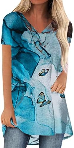 Prevelike majice za žene Ženske tiskarske ležerne vrhove V izrez Ljeto kratkih rukava Casual Thirts Bluza