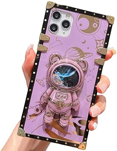 YESHTTT za iPhone 14 pro max kvadratni futrolu, sladak crtani astronaut skriveni sklopivi štand, za djevojčice i žene, ljubičaste