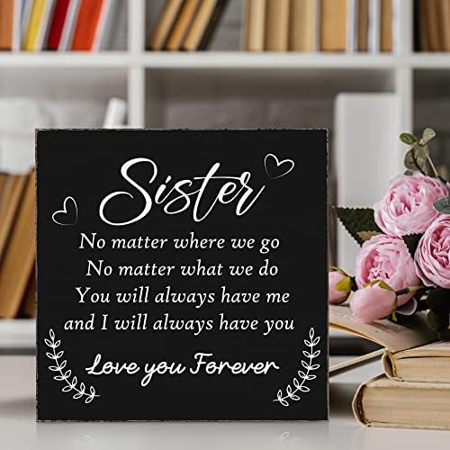 Sestra voli zauvijek crno drvo bljeskalice, rođendanski poklon za sestri drveni blok plaketi znakovi, sestra iz sestre Brother Pokloni