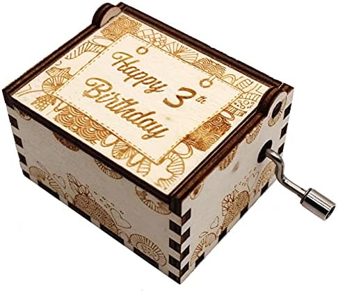 Ukebobo Wooden Music Box-Happy Birthday Music Box, Pokloni za treći rođendanski, 3 godine ukrasi za rođendan - 1 set