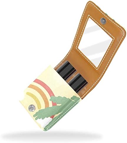 ORYUEKAN Mini torba za šminkanje sa ogledalom, torbica za kvačilo od umjetne kože, Rainbow Cartoon Seaside Coconut Tree