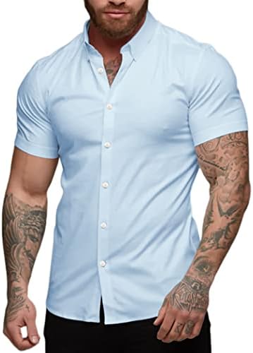 Elanbells muške mišićne majice Slim fit gumb niz majice kratkih rukava